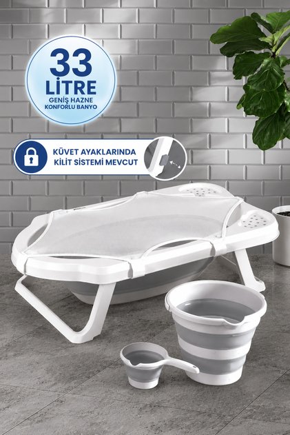 Fileli Gri Katlanır Banyo Seti Uf 4lü Set