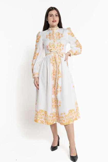 Women's Long Sleeve Printed Midi Dress