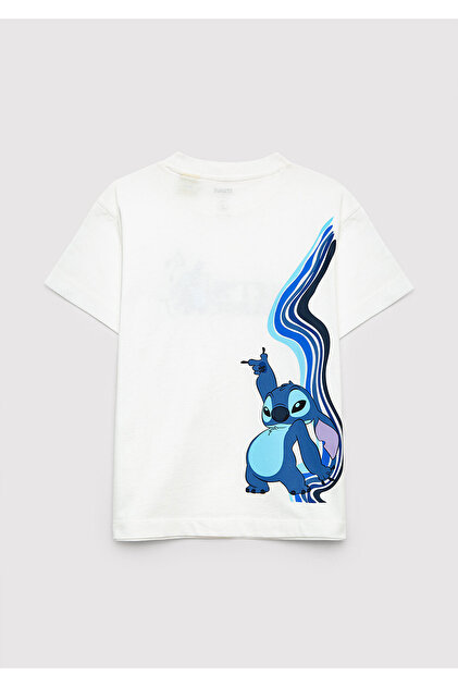 Mavi Stitch Baskılı Ekru Tişört Loose Fit / Bol Rahat Kesim