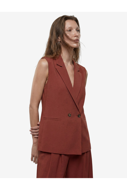 X Melis Ağazat - Viscose Fabric Pocketed Sleeveless Double-Breasted Blazer Jacket Vest