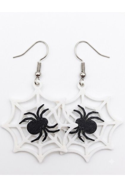 Spiderweb Earrings - Special Design White Web with Spider Earrings Motif Dangle Lightweight Stylish Gothic