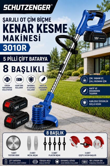 SCHUTZENGER 3010R ŞARJLI OT ÇİM BİÇME MAKİNESİ ÇİFT AKÜLÜ 5 PİLLİ