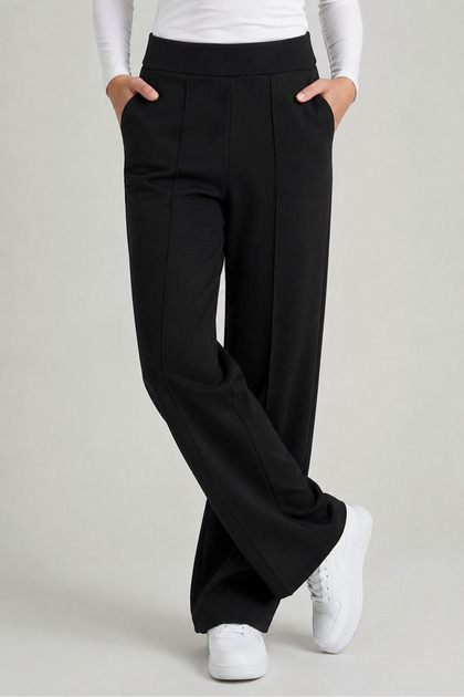 Black High Waist Women's Palazzo Trousers with Pockets