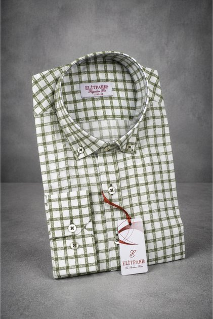 Cotton Patterned Green Men's Shirt