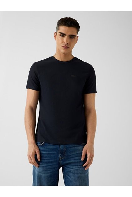 Kısa Kollu Bisiklet Yaka Yeni Teknik Esnek Erkek Lacivert T-shirt M6RI19KD202-G7V2