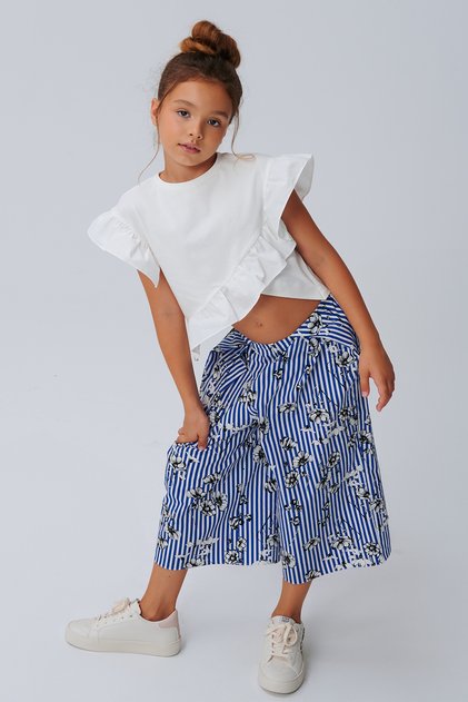 Set pantaloni largi și bluză din bumbac cu dungi