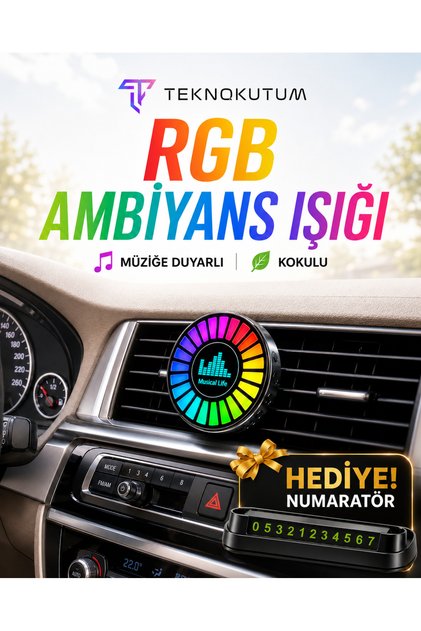 Rgb Led Araç İçi Sese Duyarlı Takılabilir Ambiyans Led Lambası Numaratör hediyeli