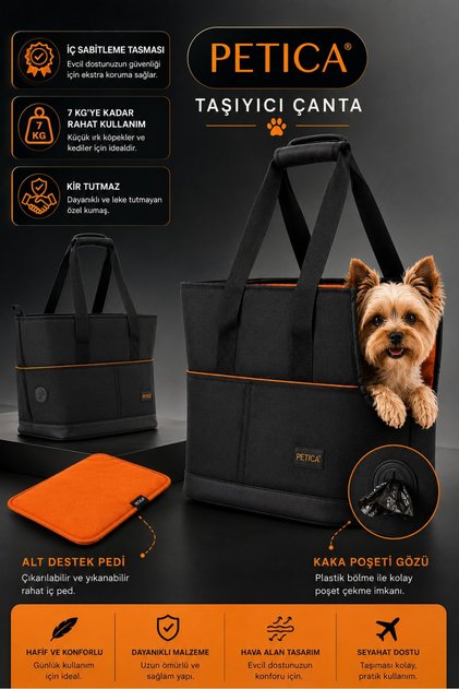 Premium Riva Köpek & Kedi Taşıma Çantası Siyah Yıkanabilir İç Tasarım Ergonomik Şık Tasarım