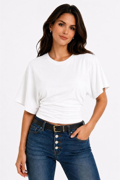Natural Viscose Blouse with Wide Sleeves and Fitted Waist