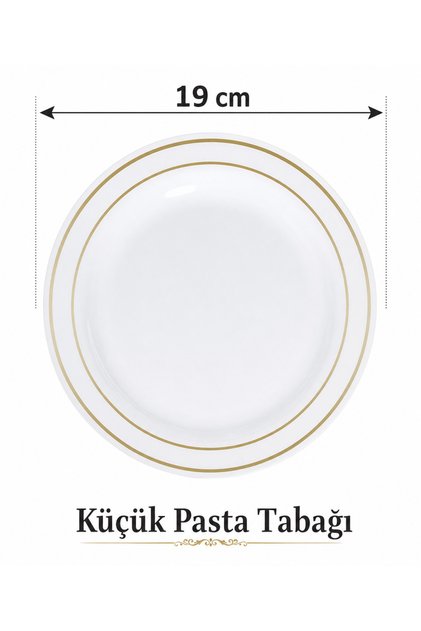 Porselen Görünümlü Altın Yaldızlı Plastik Tabak 19 cm 6'lı
