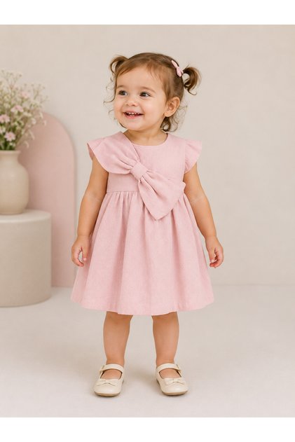 01-04 Years Old Bowknot Dress - Powder