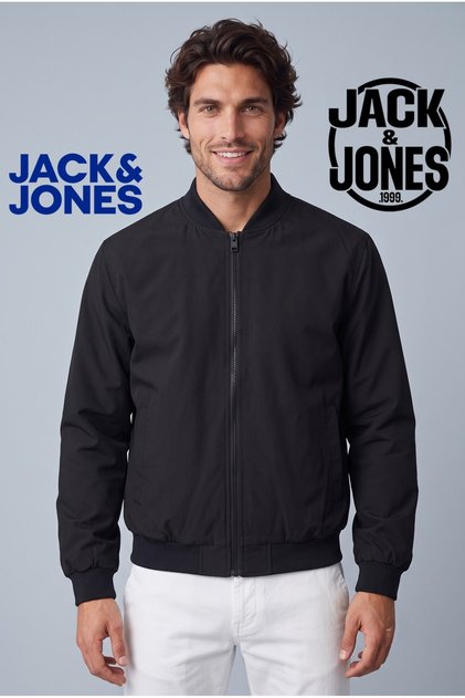 Men's Baseball Collar Bomber Coat Jacket - Charge Black