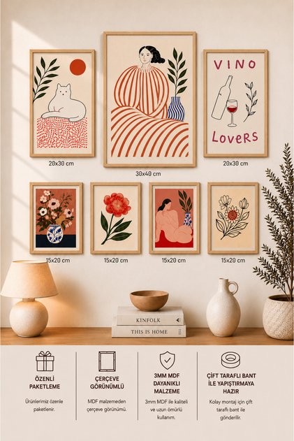 7-Piece Frame-Looking Matisse Painting Set |   Bohemian Abstract Modern |   Nordic Minimalist |   Boho Living Room, Office, Kitchen and Study Room Wall Decor