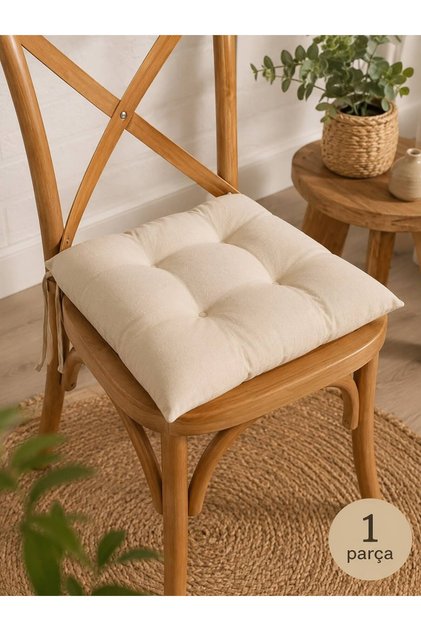 Premium Pofidik Tekli Sandalye Minderi 40x40cm Özel Dikişli Puntolu Bağcıklı Konforlu Oturma Minderi