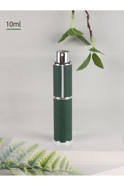 Leather 10ml green 10ml Rotary Leather Perfume Bottle, Empty Refillable Travel Container, Empty Colo