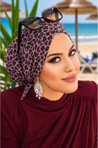 Bordo Leopar Desen Çapraz Bone