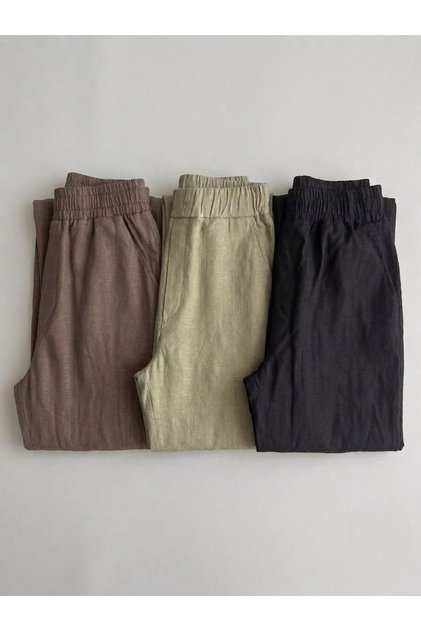 Men's 3-Piece Comfortable Fit Linen Trousers with Elastic Waist