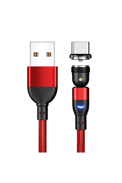 كابل مغناطيسي دوار بزاوية 540 درجة، نوع C، لون أحمر، طول 1 متر، متوافق مع أجهزة iPhone و Type C و Micro، مناسب لـ iPhone 13.