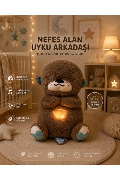 NEFES ALAN UYKU ARKADAŞI IŞIKLI VE MÜZİKLİ PELUŞ BEBEK UYKU OYUNCAĞI NEW TREND
