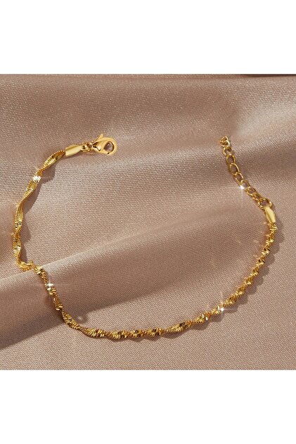 17cm Gold-color 18K Gold Plated Water corrugated bracelet Stainless Steel Fine Chain Bracelet,Elegan