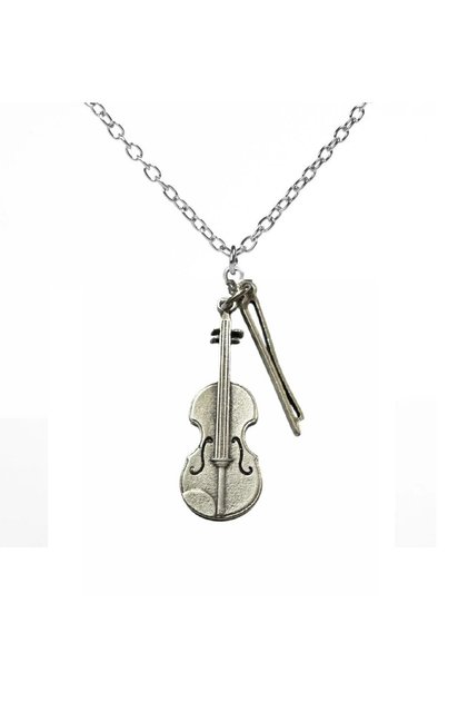 Keman Violin ve Keman Yayı Kolye Erkek Kadın Antik Gümüş Kaplama 60 cm Zincir