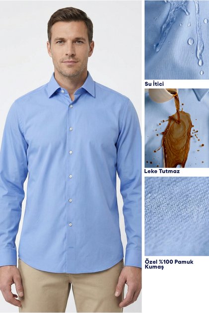 Long Sleeve Classic Nano Care Water Repellent Stain Resistant 4 Season Cotton Shirt