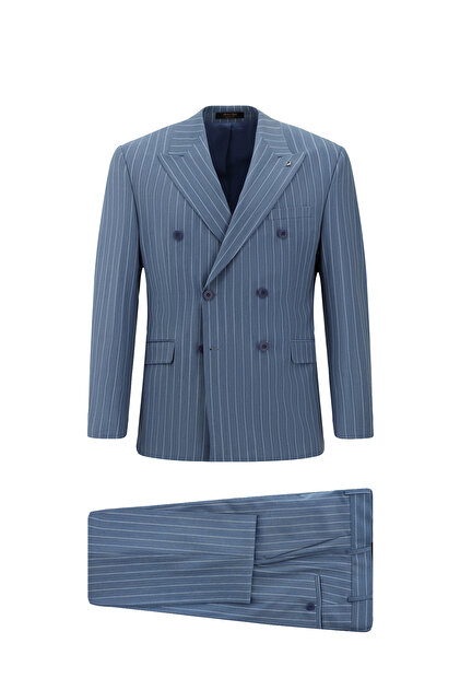 7 Drop Slim Fit Slim Fit Wool Striped Double Breasted Suit