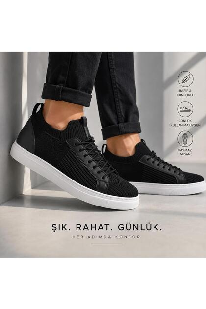 BEST Siyah Triko Erkek Sneaker - Yumuşak İç Tabanlı Nefes Alan Terletmez Rahat Günlük Spor Ayakkabı