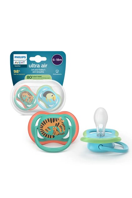 Set 2 suzete Philips Avent Ultra Air SCF087/11, ortodontice, fara BPA, 6-18 luni, colorat
