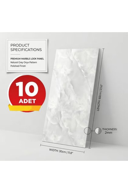 10 Adet, Gri Beyaz Yeşim 3D Mermer Soy ve Yapıştır Duvar Stickerı, Su Geçirmez Neme Dayanıklı Çıkarılabilir, Yatak Odası Oturma Odası Mutfak için M042