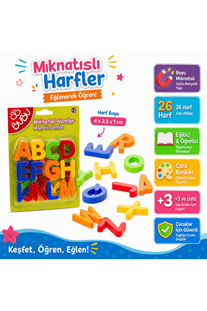 Renkli Eğitici Manyetik Alfabe Seti Magnet Harfler Mıknatıslı Harfler 26 Parça