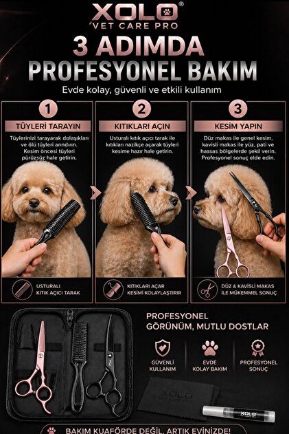 Xolo Vet Care Pro Carbon Black Rose Kedi Köpek Bakım Makas Seti