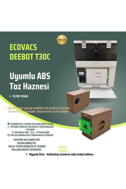 ECOVACS DEEBOT T30C Uyumlu ABS Toz Haznesi – 3D Baskı Dayanıklı Yedek Parça – Filtre Yuvalı