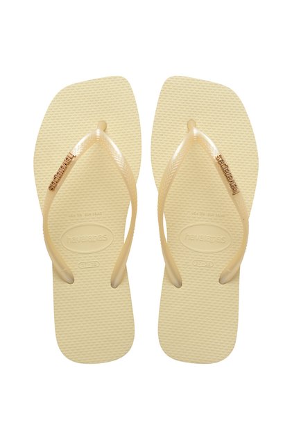 Square Logo Metallic Women's Butter Color Comfortable Non-Slip Beach Flip Flops