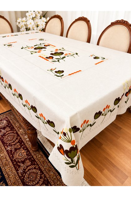 Luxury Stain-Resistant Linen Printed Tablecloth 160X220 Rose Khaki