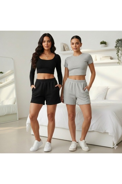 2 Pieces Black-Grey-Shorts Comfortable Fit Anti-Sweat