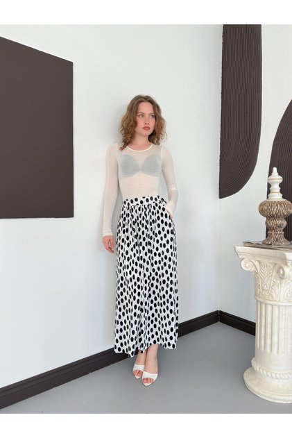 Dama Patterned Polka Dot Skirt |   D3072003 - Black