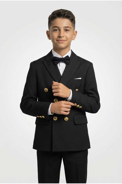 Costum negru pentru băieți, cu nasturi aurii, 4 piese