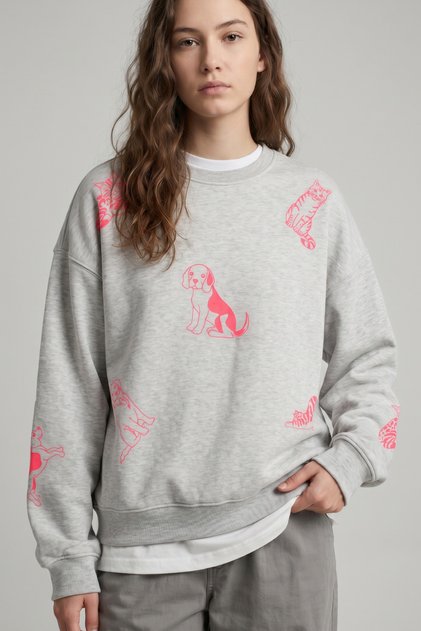 Animal Printed Oversize Sweatshirt |   Women's Crew Neck Sweatshirt