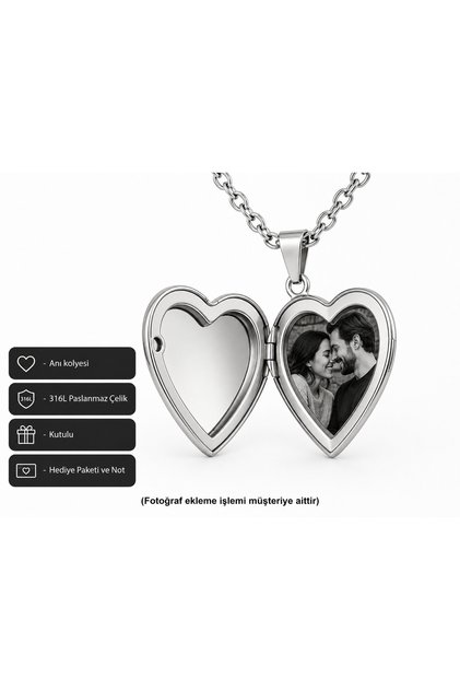 Silver Color Love Patterned Women's Memory Necklace 316L Stainless Steel Openable