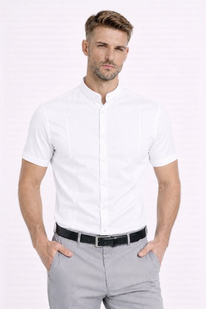 Men's Kısakol Slimfit Narrow Fit Judge Collar Cotton Satin Office Suit Casual Men's Shirt