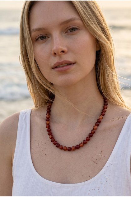 Red Agate Necklace Genuine Natural Stone Necklace 8 mm 40 cm