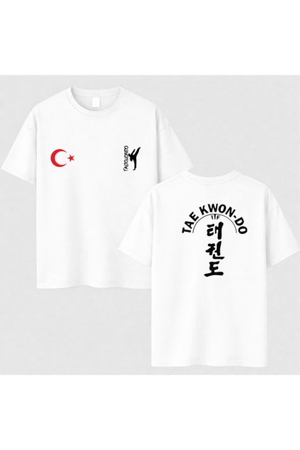 Taekwondo Turkish Flag Turkey Printed Unisex White T-Shirt T-Shirt