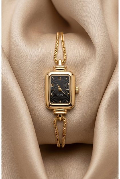 Women's Steel Watch Gold Color & Black Dial Old Money Vintage Rectangular Case Luxury Elegant Stylish Women's Wristwatch 2026