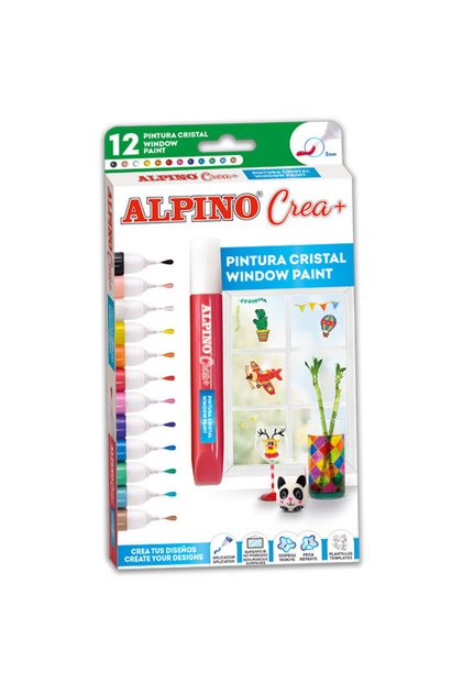 Σετ ALPINO Crea + Cristal (για τζάμια) Μαρκαδόρος βαφής, 12 χρώματα/σετ
