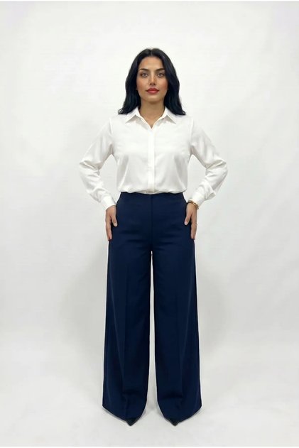 Women's Navy Blue Plus Size Gathering Palazzo Trousers Hzl26S-Zss120211