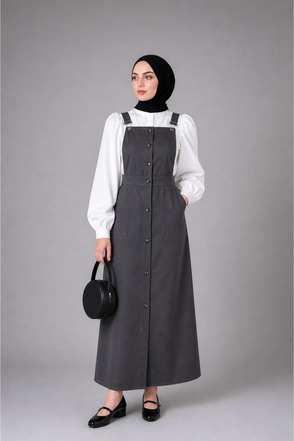 Gabardin Kumaş Düğmeli Tesettür Jile