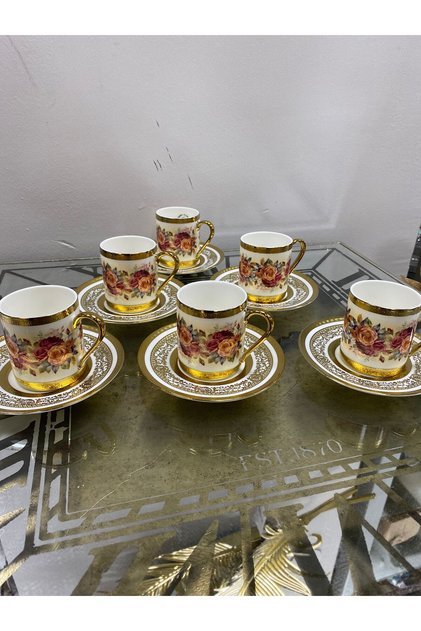 6-Piece Porcelain Gilded Juno Coffee Cup Set