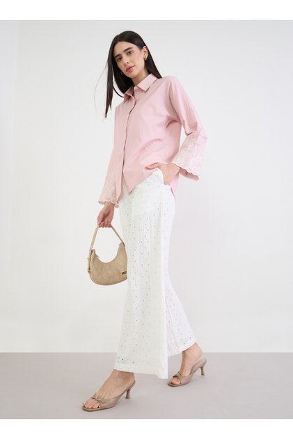 Off-White Schiffli Wide Leg Trousers