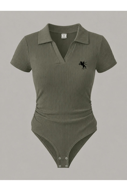 Polo Collar Ribbed Lycra Premium Bodysuit